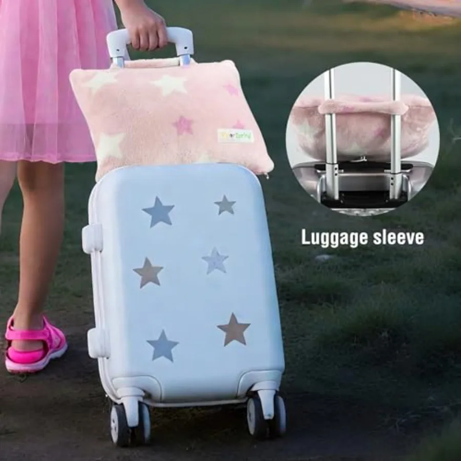 3-in-1 Travel Blanket and Pillow Set - 40x60 Inches Soft Pink Star Design, Travel Blanket Airplane Compact with Bag, Potable Pi - view 3