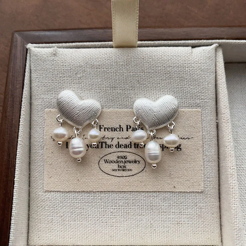 Real pearl dangle heart statement earrings for women cute vintage earrings simple elegant jewelry new in 2026