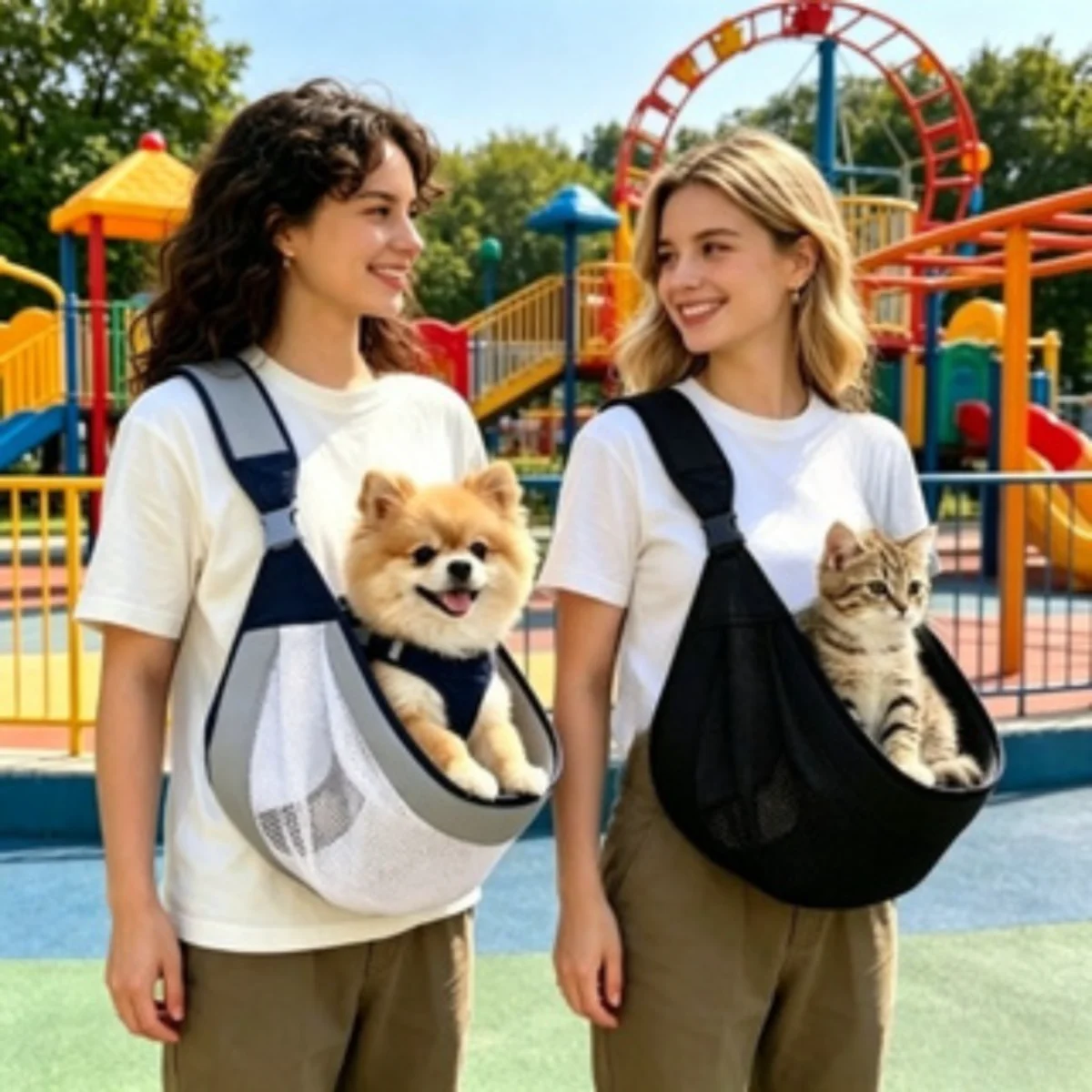 Haustier-Tragetasche Rucksack Umhängetasche Atmungsaktives Netzgewebe Katzen- und Hunde-Reiseträger mit Schnallenverschluss Belüftetes Design Outdoor-Zubehör – Detail 1