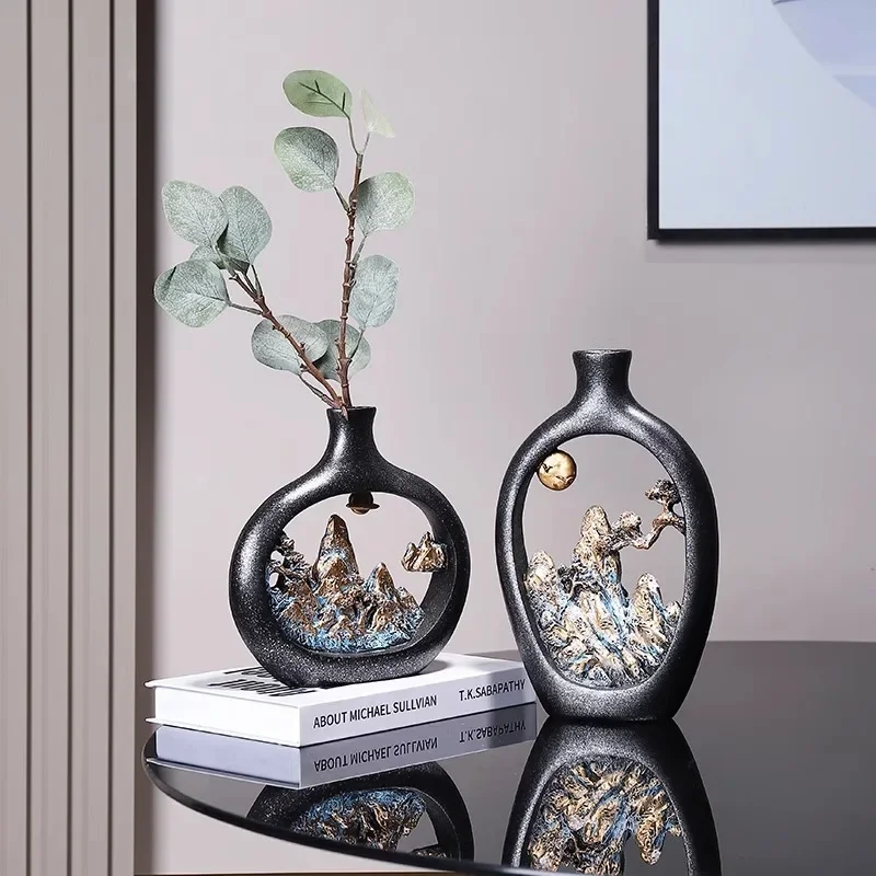New Chinese vase ornament landscape retro ornament desktop dining table vase housewarming gift home entrance ornament