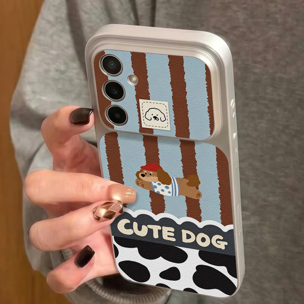 Cartoon Dachshund Phone Case For Samsung A56 A55 A57 A36 A37 A27 A26 A17 A16 A07 S26 Ultra S24 S25 FE Plus Lychee Leather Cover view 6