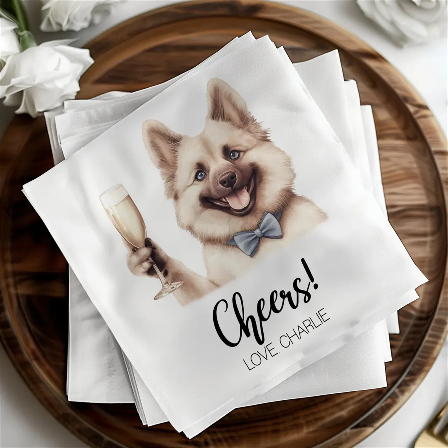 50 PCS Custom Pet Wedding Napkins, Personalized Cocktail Napkins, Dog Portrait Napkins for Weddings & Events, Custom Pet Beverag