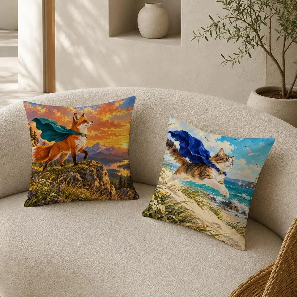 Animals Grassy Hilltop Scenic Valley Cushion Cover Soft Short Pillow Cases Hidden Zipper Cutecore Sofa Bedroom Home Decor Gift 3