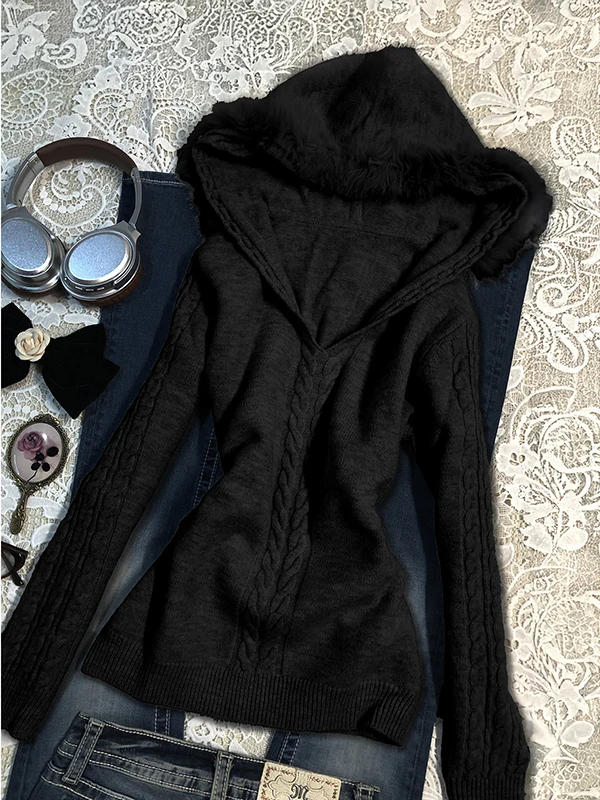 

Original Khaki Color Knitted Hat Sweater Women's Autumn Winter Vintage Twist Cotton Long Sve Warmth Faionable Top