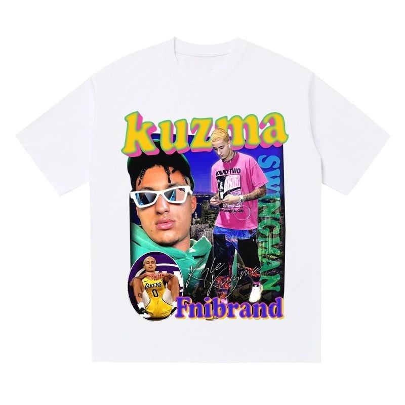 تي شيرت NBA American Kuzma مطبوع من القطن فضفاض بأكمام قصيرة للرجال، قميص كرة سلة رياضي عصري بنصف كم #3
