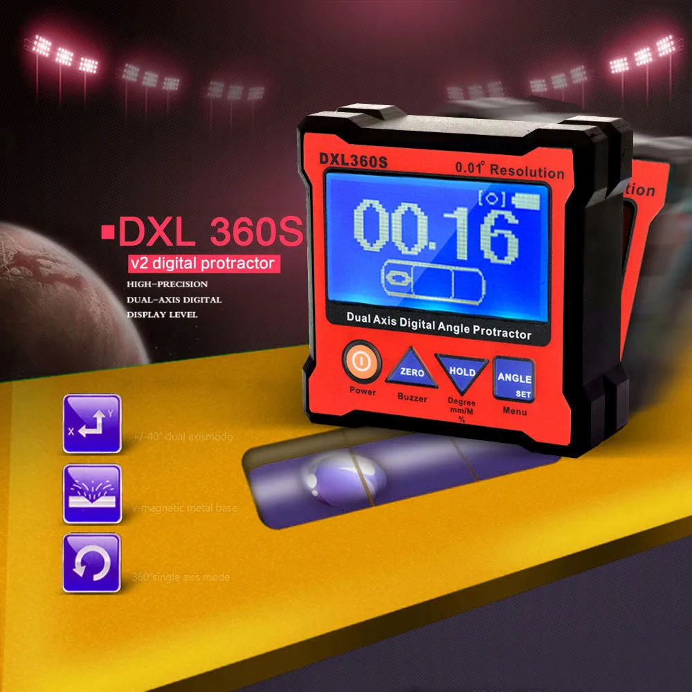 DXL360S Dual Axis Digital Angle Protractor with 5 Side Magnetic Base High-precision Dual-axis Digital Display Level Gauge