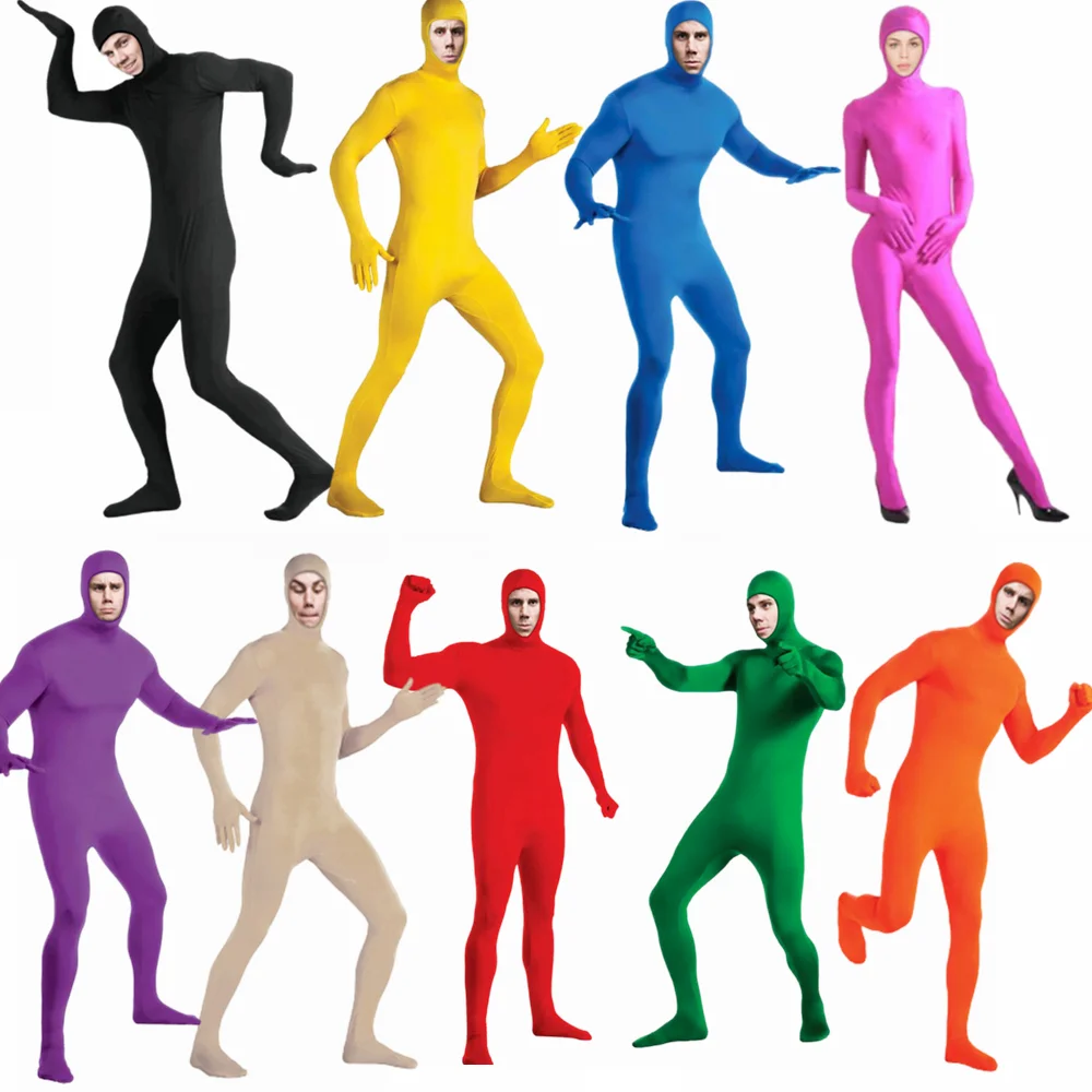 Traje adulto de corpo inteiro Zentai para o Halloween, segunda pele, ternos apertados, spandex, bodysuit de nylon, trajes cosplay, show de palco