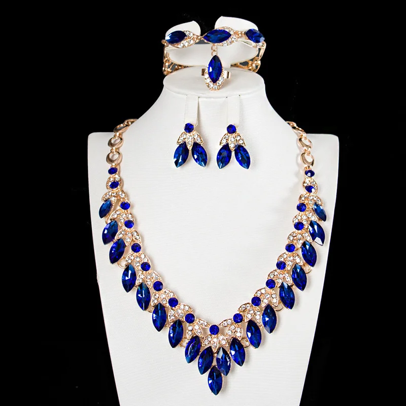 

Crystal gemstone diamond-studded necklace, earrings, bracelet and ring set. High-quality waterproof jewelry. Birthday gift