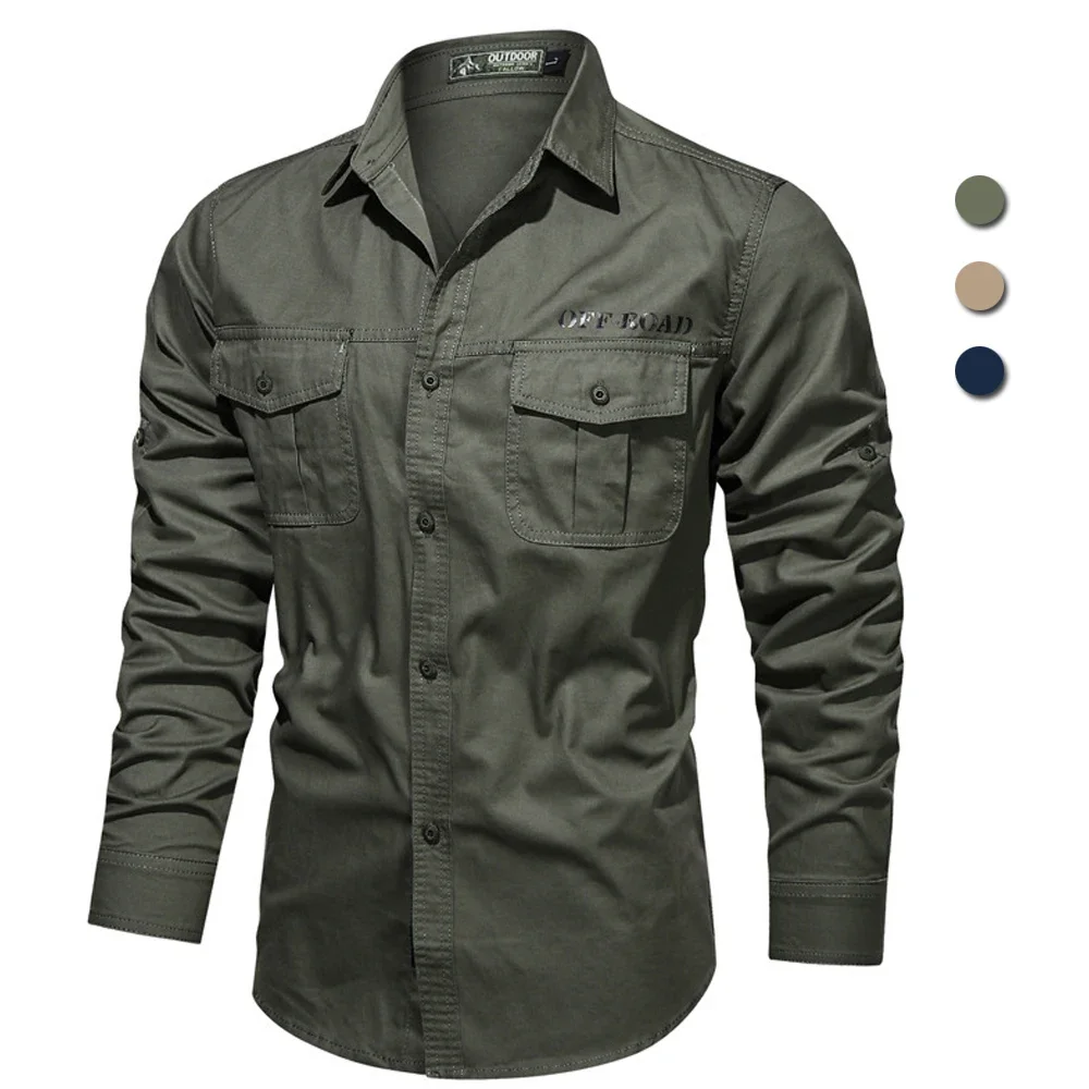 Camisa del ejército de manga larga para hombre, Camisa táctica de algodón puro 2024, talla grande 6XL, primavera y otoño, 100%