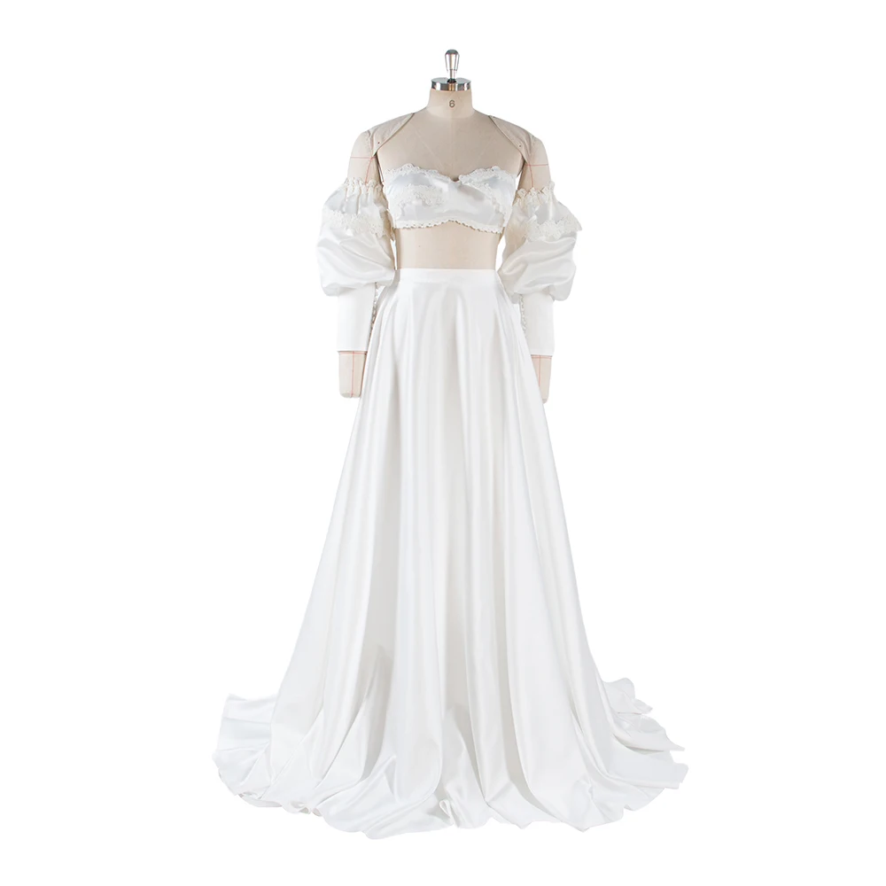 2 Piece White Wedding Dresses for Parties Set Boho Bridesmaid Dresses for Special Occasions Gala Dress for Photo Shoot YW250007