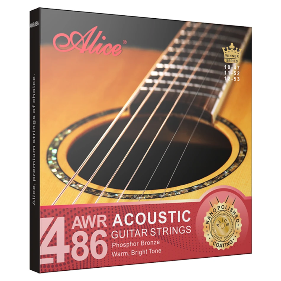 Alice AWR480 AWR486 Muti-Layer Nano Coating Anti-Rust Long Life Acoustic Guitar Strings Hexagonal Steel Core 1st-6th