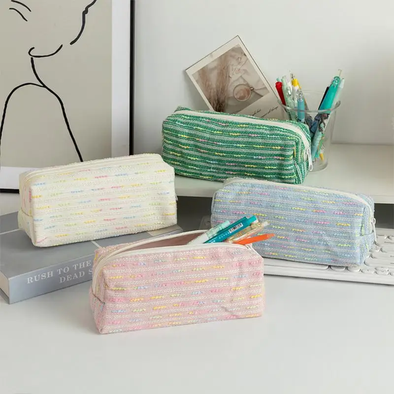 【B】Pencil Case Pouch, Cute Pencil Case With Versatile Colorful Lines And Large Capacity Storage Bag