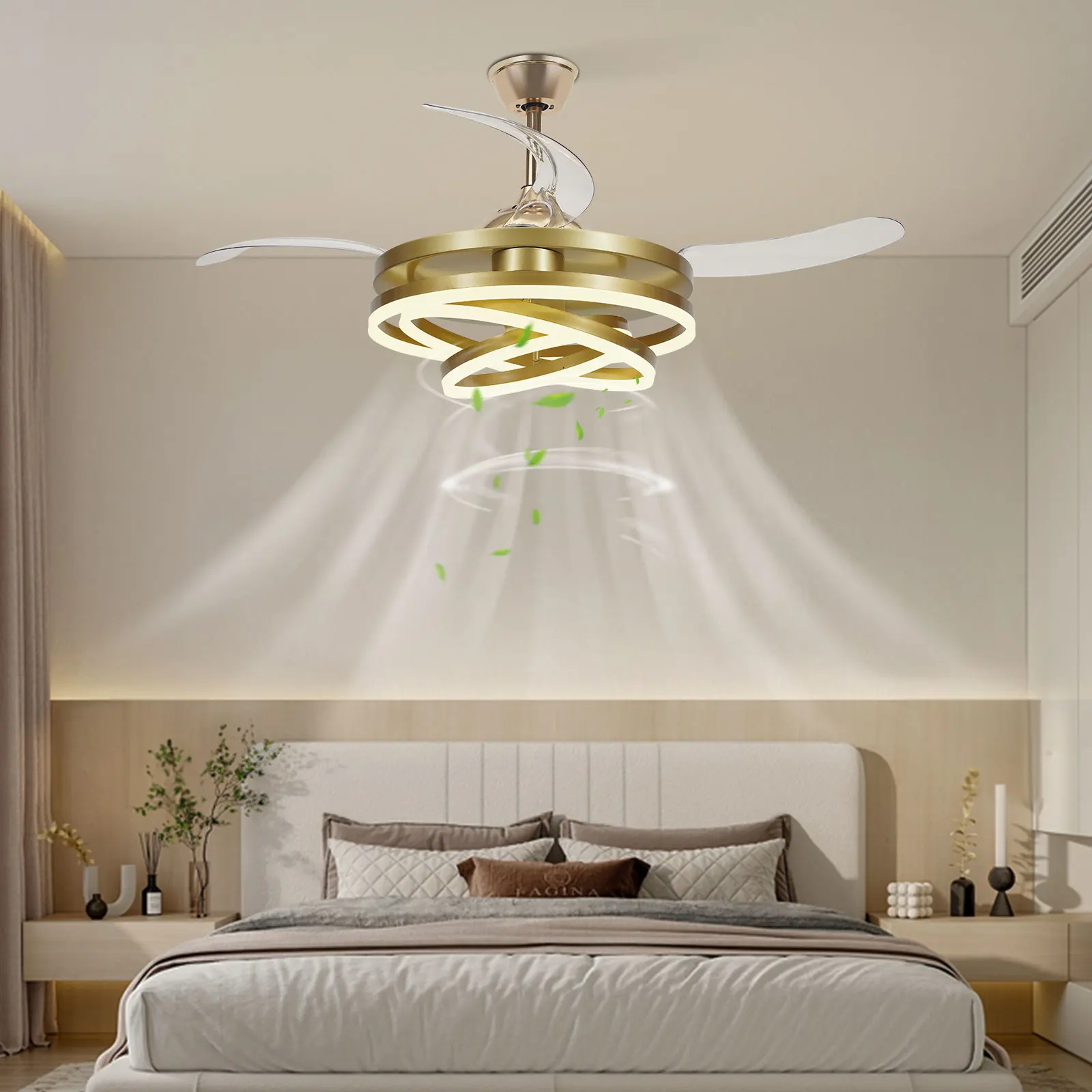 Ceiling Fan Light with Remote Control Modern Retractable Chandelier Ceiling Fan Light 6 Levels of Wind Speed for Home Office