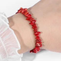 Irregular Red Corals Chip Bracelets Natural Gravel Stone Bracelets Lucky Reiki Energy Simple Bracelet For Women Bracelet Jewelry