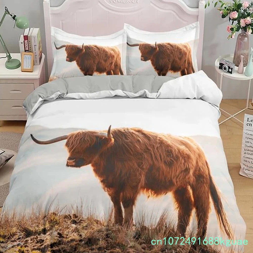 Highland Scottish Cows Duvet Cover Set Farm Animal King Queen Comforter Cover Wildlife Bedding Set 2/3pcs Polyester Quilt Cover