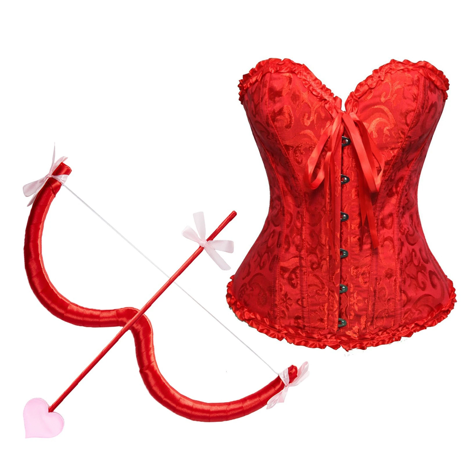 2025 Conjunto de accesorios para disfraz de Cupido de San Valentín, corpiño, corsé, Tops, diadema de corazón, trajes con lazo y flecha