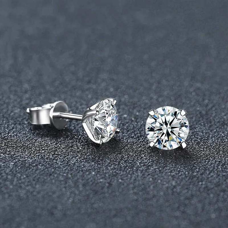 

S925 Silver White Gold Plated 0.3-3CT D Color Simple 4-Prong Moissanite Stud Earrings for Women, Elegant Fine Jewelry Gift