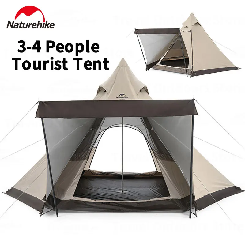 Naturehike Pyramid Tourist Tent 3-4 People Fishing Tent 150D Oxford Cloth Outdoor Camping Waterproof Indian Tent with Snow Skirt