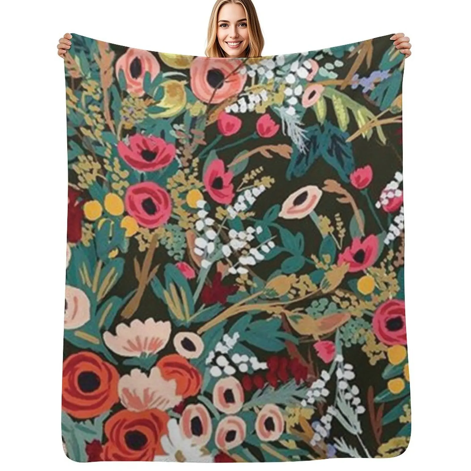 

Black Colorful Floral Throw Blanket Comforter Soft Thermals For Travel Decorative Beds Blankets