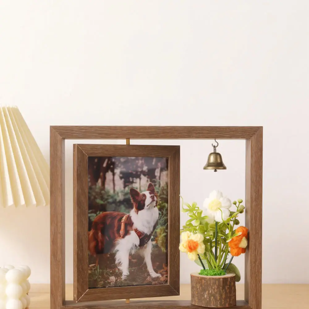Wooden Pet Memorial Frame Keepsake Display Box For Dog Cat Collar Bell Remembrance Holder Double Sided Picture Storage