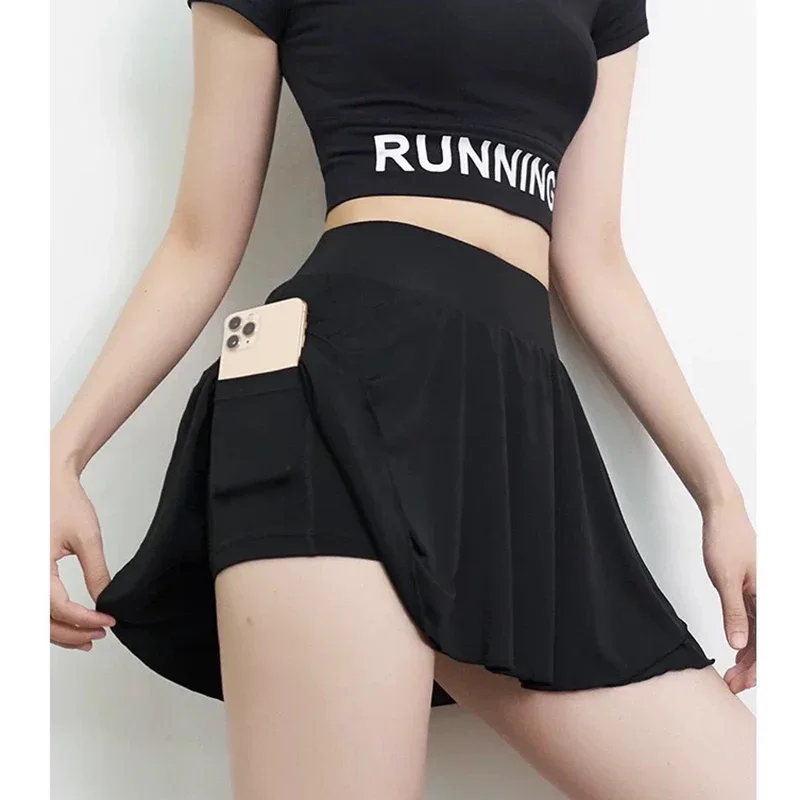تنورة قصيرة رياضية للسيدات، نصف تنورة للجري مكونة من قطعتين، سريعة الجفاف، تحجب الورك، مضادة للوهج، تنس مسامي