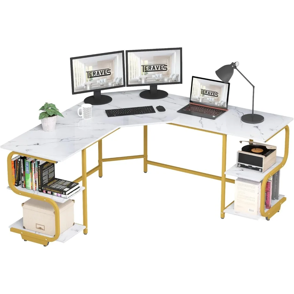 

Modern L Shaped Desk with Shelves,64.84" Computer Desk/Gaming Desk for Home Office,Corner Desk with Large Desktop