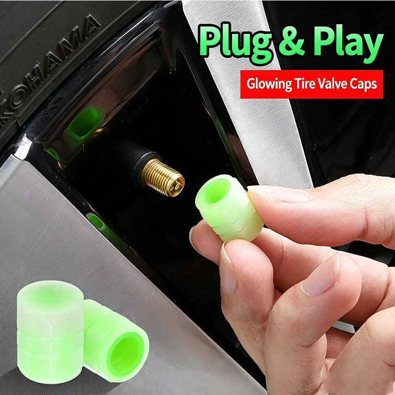 Luminous Tire Valve Cap Fluorescent Glow Wheel Valve Cover Car Motorcycle Electric Bicycle Hub Tire Decor Accessories