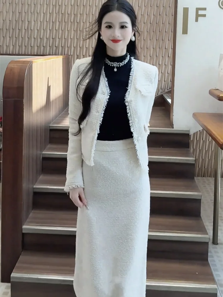 Autumn and Winter Cotton Small Fragrant Style Coat Half Skirt Set Women's 2025 Fashion Light Luxury Style Two piece Set