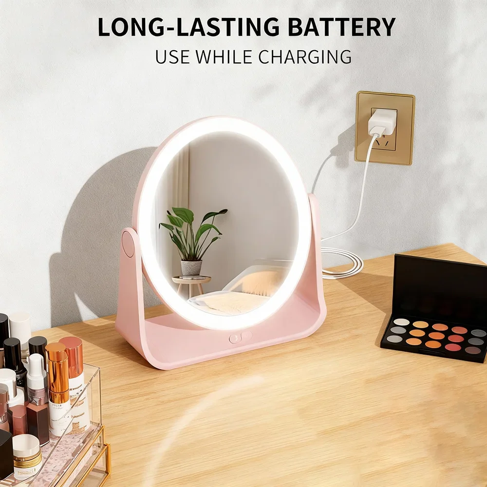 Specchio per trucco LED a 3 colori Smart Eversible Touch screen dimmerabile Specchi cosmetici Girevole elettrico Tipo C Trucco Beauty Mirro