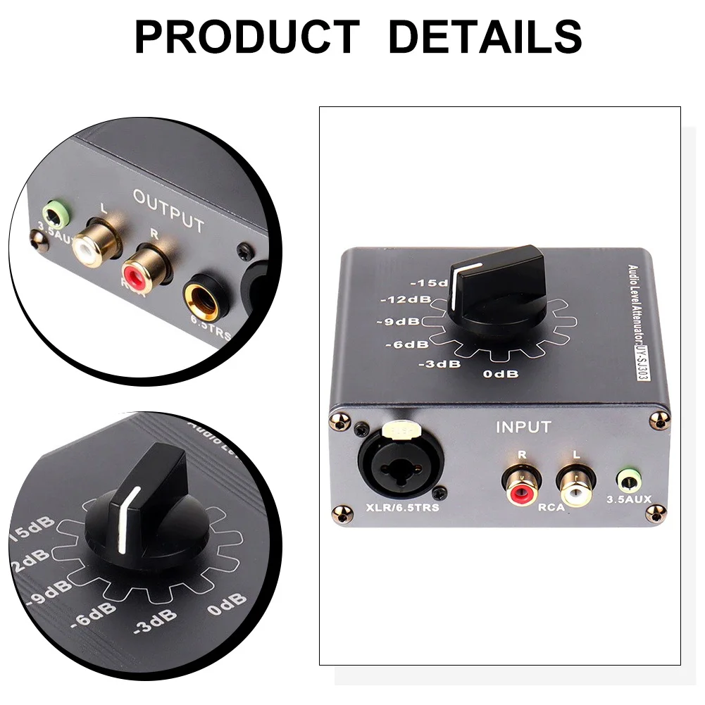 SJ303 Audio Level Attenuator Volume Controlled Adjustable Attenuator Box Featuring XLR 6.5mm TRS For Rca 3.5mm AUX Inputs