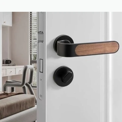 Serrure de porte universelle en métal à poignée en bois, silencieuse, pour usage domestique, sécurit