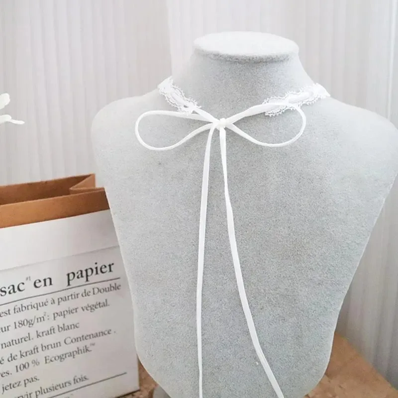 

Белое кружевное ожерелье с длинными ремешками, винтажное, для женщин, с бантом, в стиле Y2K, чокер, свадебное, стильное украшение