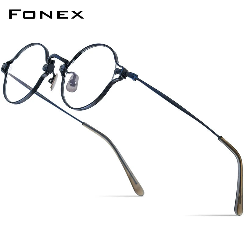 

FONEX Pure Titanium Glasses Men 2023 Women New Retro Grace Round Eyeglasses Eyewear KMN-188