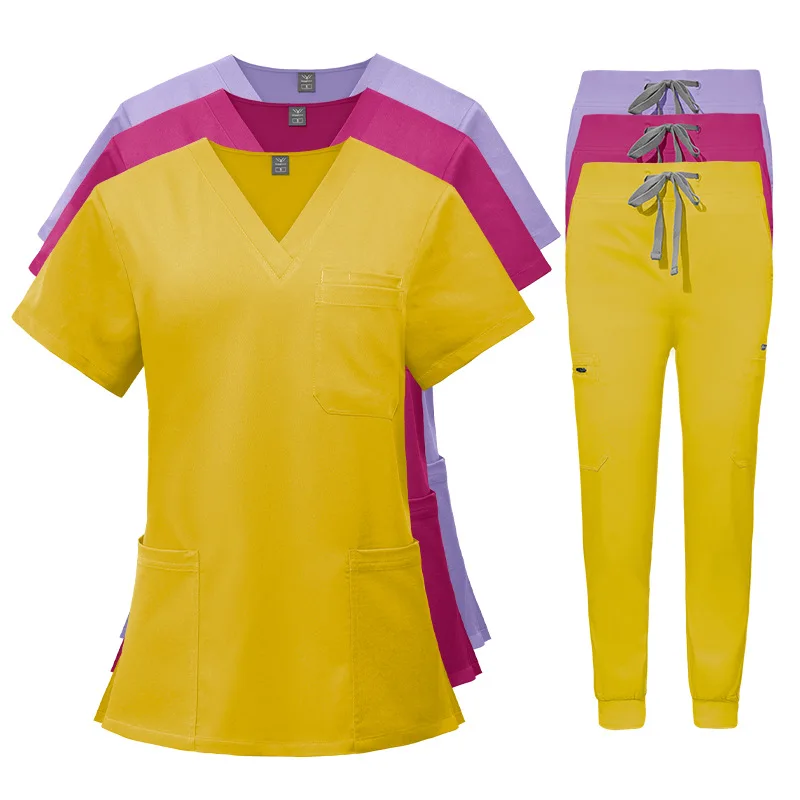 Unisex manga curta algodão uniforme, Farmácia Enfermeira Uniforme, Hospital Médico Workwear, Uniformes de Cirurgia Odontológica Oral, Medical Scrubs Conjuntos