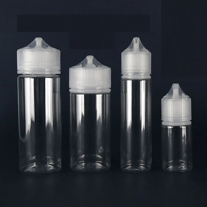 5pcs 30ml 60ml 100ml 120ml Plastic PET Transparent Bottles Empty E-Liquid Vape Dropper Bottles Long Tip with Childproof Cap