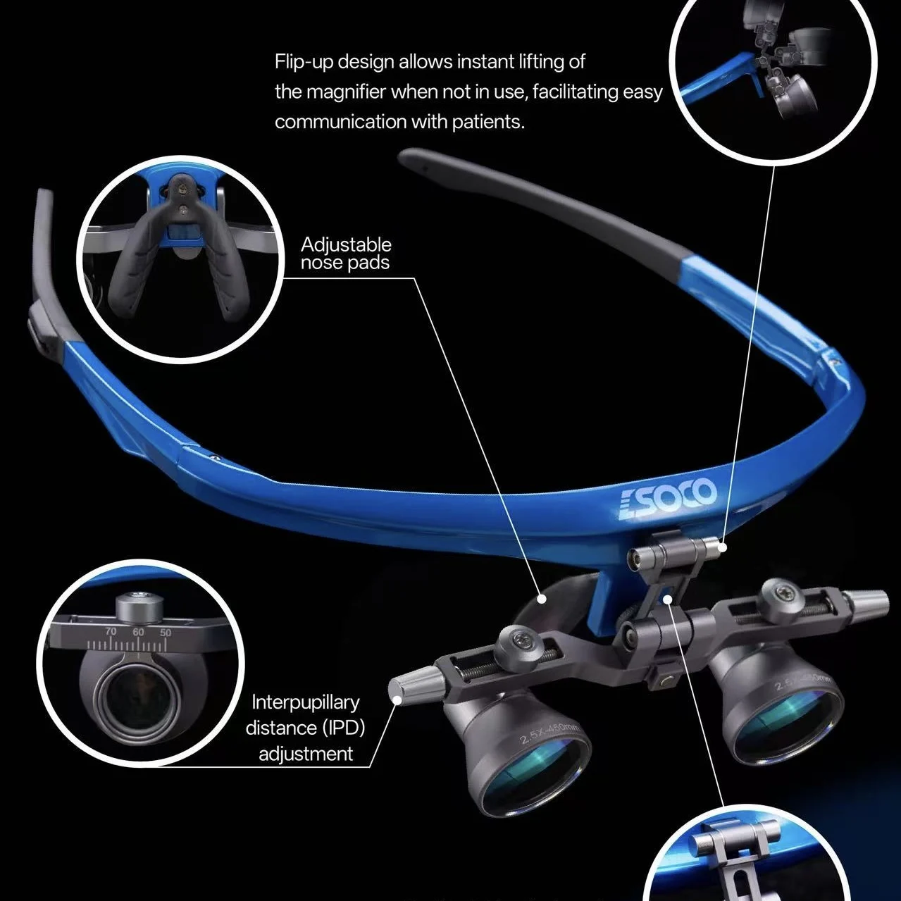 Medical Loupes Headlight SOCO COXO SCE200 Oral dental ENT Use Magnifying Human body Science 2.5X 3.5X