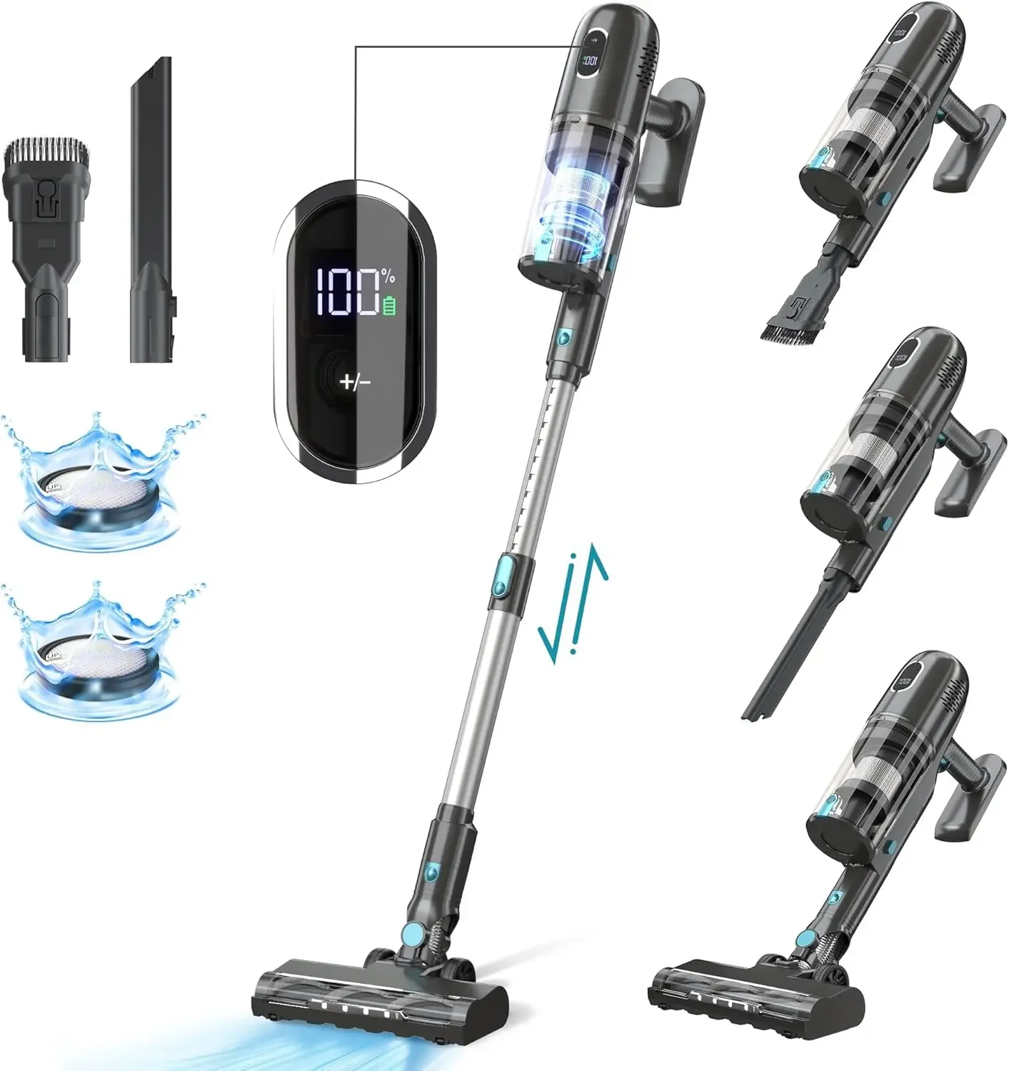 Vacuum Cleaner, 43Kpa Powerful Stick Vacuum with Brushless Motor, LED Touch Display, 45 Mins Long Runtime, Self-Standing Lightwe