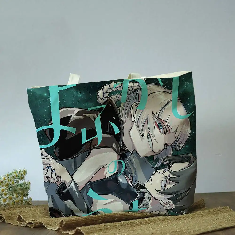 Call of the Night Yofukashi No Uta Anime   Plain Beige Cotton Polyester Canvas Shoulder Bag for Grocery & Travel