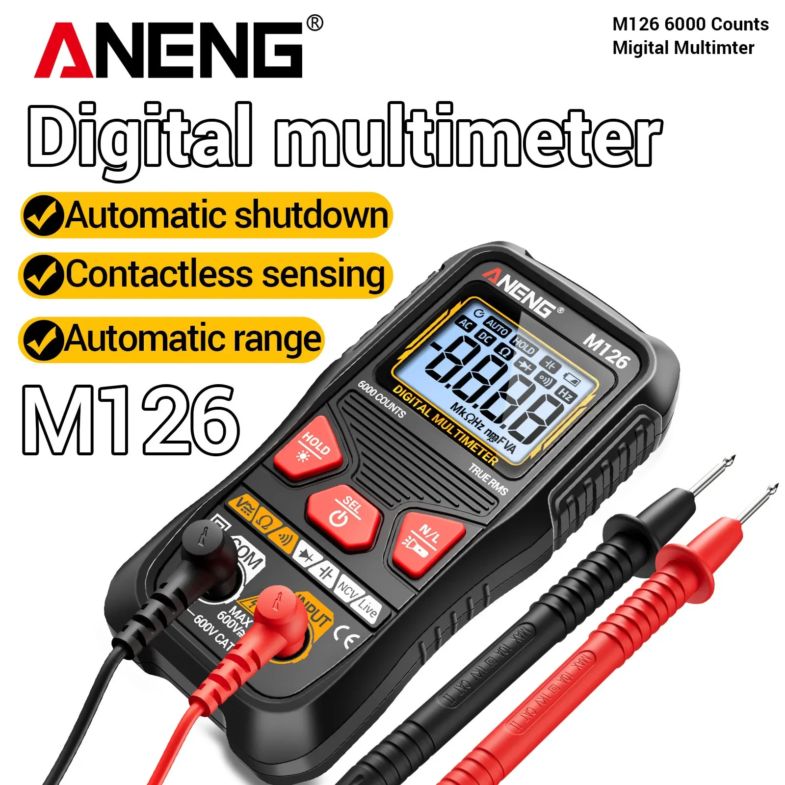 ANENG M126 Multimeter 6000 Counts Auto Identification NCV Zero Fire Wire Recognition Resistance Capacitance Diode Repair Tool
