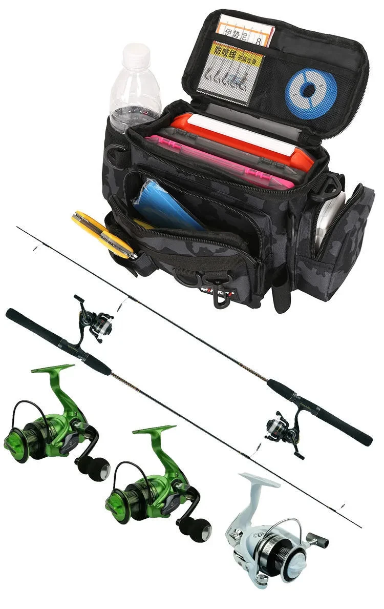 Waterproof Fishing Bag Cross Body Sling Fishing tackle Backpack with Rod Holder Box Storage Military Outdoor Compact Lure Bag