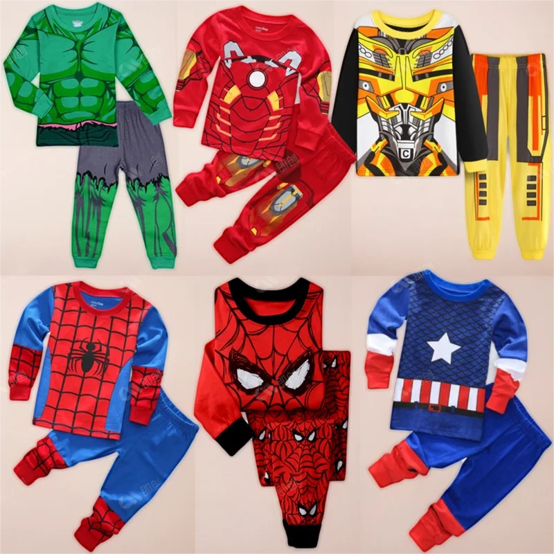 Conjunto de pijama de manga larga para niños y niñas, ropa de dormir de dibujos animados de superhéroes, 2-7T, novedad