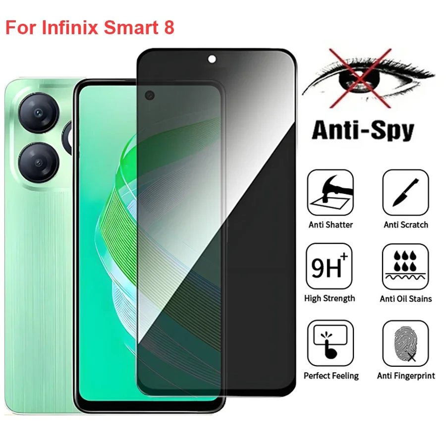 واقي شاشة من الزجاج المقسى لهاتف انفينيكس سمارت 8 X6525 مضاد للتجسس متوافق مع فيلم هاتف انفينيكس سمارت 8