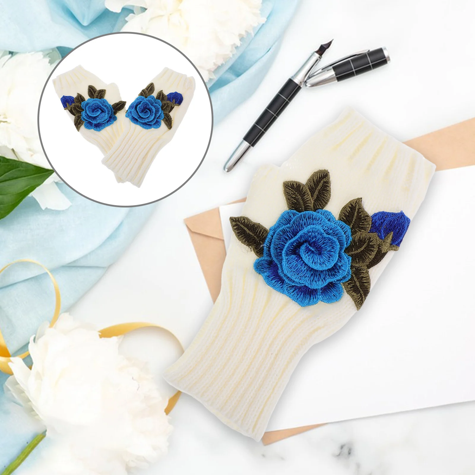 

1Pair Fingerless Gloves Women Stylish Floral Knit Warm Half Finger Gloves for Cold Weather Work and Leisure Fingerless Mittens