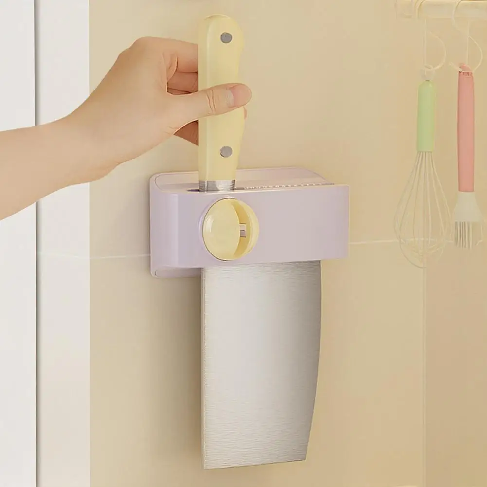 Multi-functional Knife Stand Space-saving Knife Storage Wall-mounted Knife Holder with Built-in Sharpener for Kitchen for Small