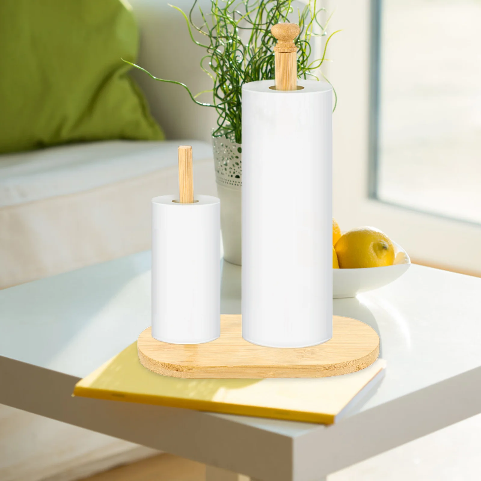 

Roll Paper Rack Bamboo Desktop Organizer for Kitchen Bathroom Office Food Wraps Roll Holder Storage Stand Tissue Dispenser