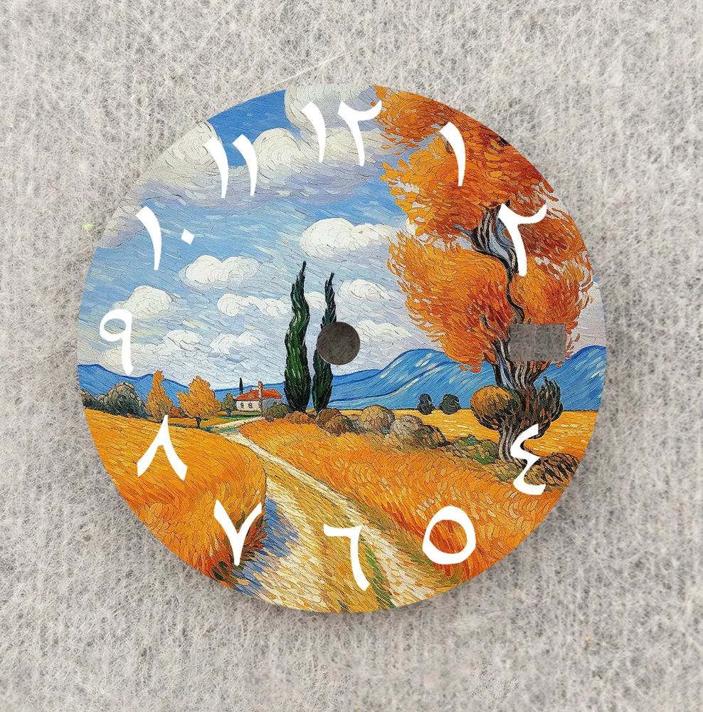 Циферблат NH35, креативная картина маслом, циферблат 28,5 мм, циферблат с арабскими цифрами, циферблат NH36, индивидуальная посадка, замена деталей часов NH35/36, механизм