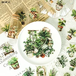 50PCS Vintage Green Plants Leaves Flowers PET Sticker DIY Mobile Phone Cases Accounts Laptops Skateboards Transparent Stickers