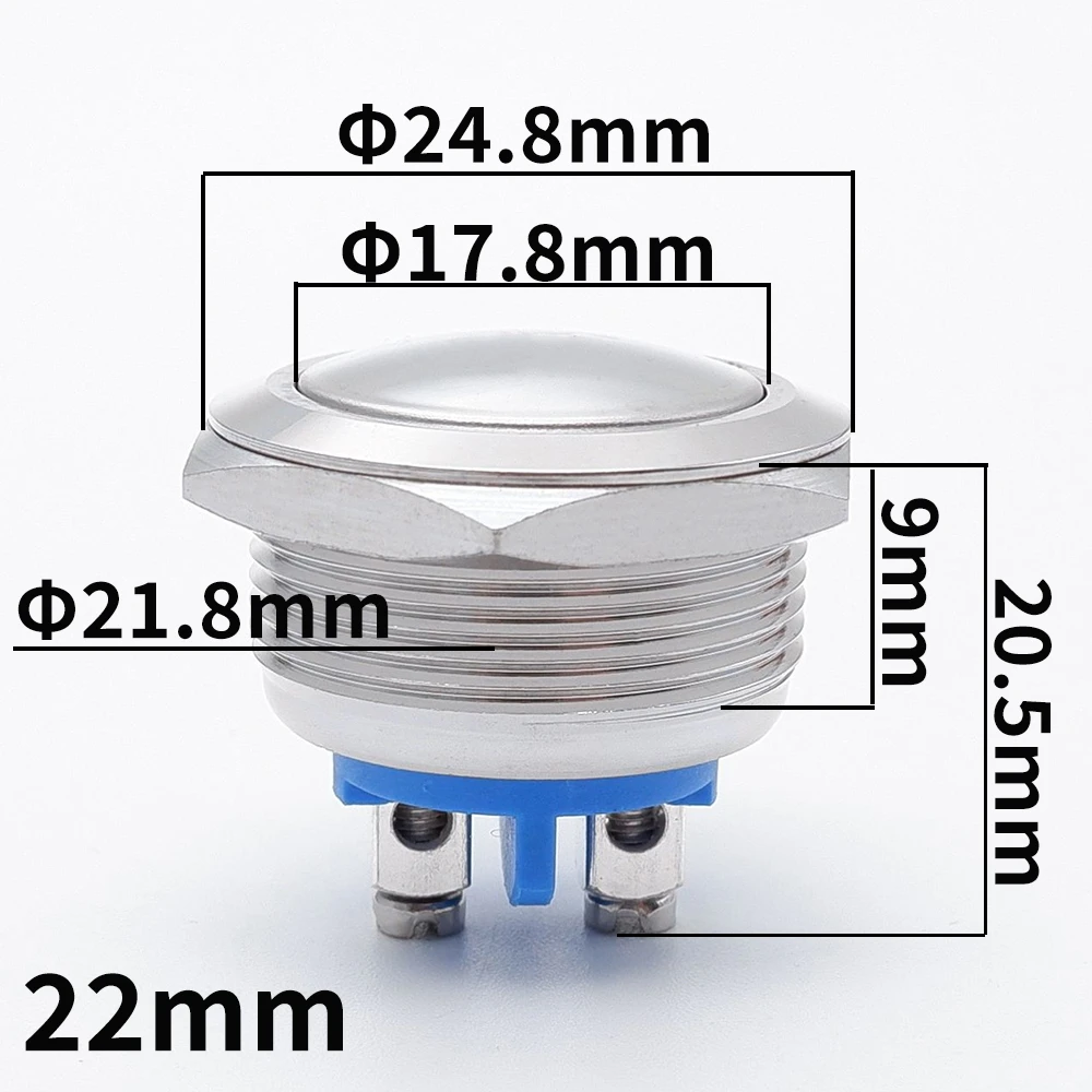 Metal Push Button Switch 16mm 19mm 22mm 1NO Momentary Reset Self Screw Terminal Waterproof Car Engine Doorbell PC Power Switch