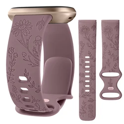 Silicone Floral Engraved Band For Fitbit Versa 2 3 4/Versa Lite/Versa SE Strap Bracelet For Fitbit Sense 2 Watchband Wristband