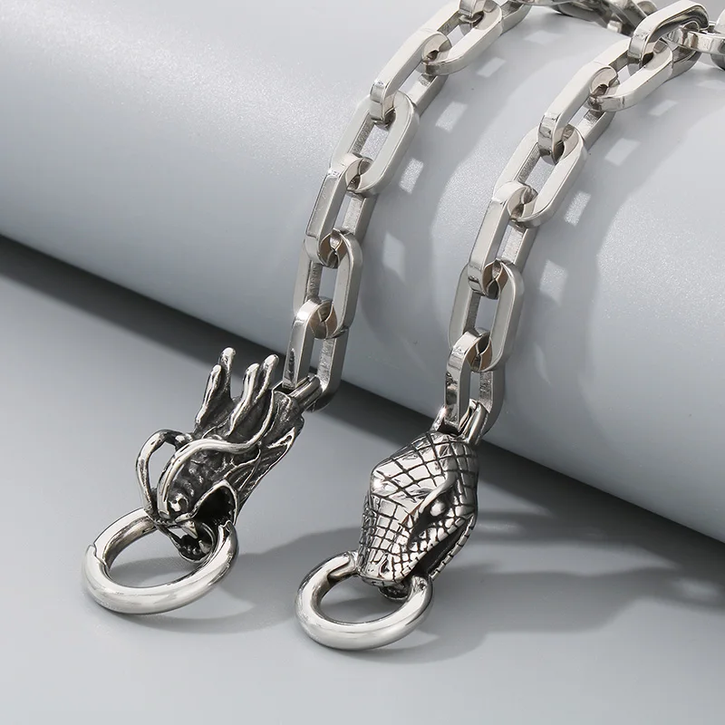Stainless Steel Mesh Chain Skull Punk Bracelet with Spring Ring Clasp Men Biker Jewelry Punk Rock Party Accessory